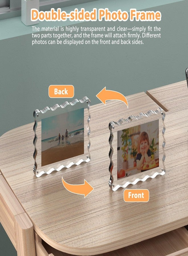 CHEGIF Acrylic Picture Frame, 4x6 Acrylic Magnetic Picture Frames Double Sided Clear Photo Frame 10+10mm Thick Scalloped Picture Frame Freestanding for Desktop Display, 1 Pack - Image 3